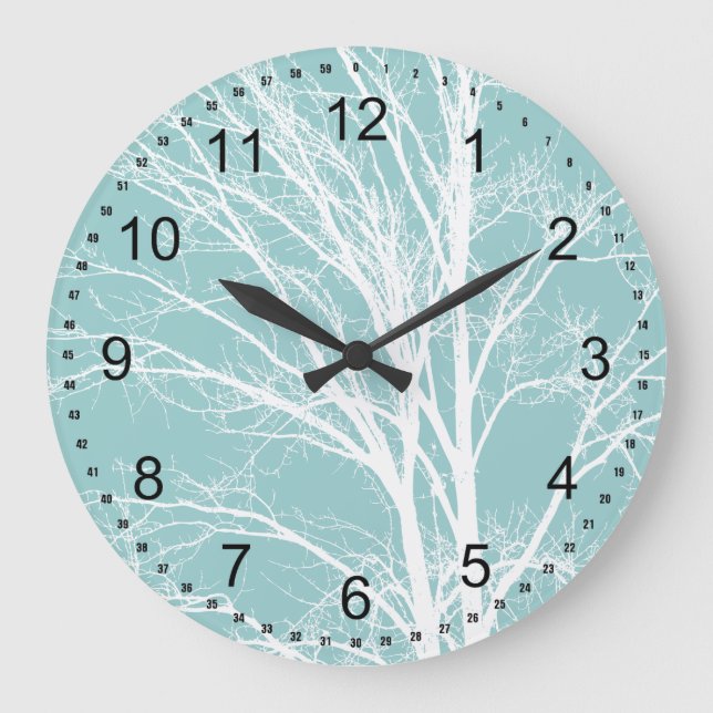 Rustic Blue White Tree Branches Large Clock (Front)