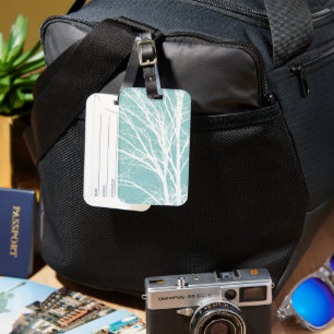 Rustic Blue White Tree Branches Luggage Tag