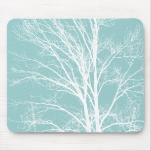 Rustic Blue White Tree Branches Mouse Mat