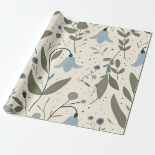 Rustic Blue Wildflower Pastel Vintage Boho Wrapping Paper