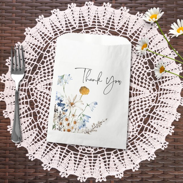 Rustic Blue Wildflowers & Daisies Bridal Shower Favour Bags (Creator Uploaded)