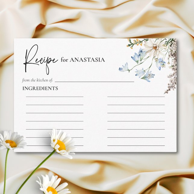 Rustic Blue Wildflowers & Daisies Shower Recipe Enclosure Card (Creator Uploaded)