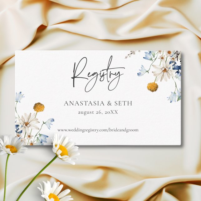 Rustic Blue Wildflowers & Daisies Shower Registry Enclosure Card (Creator Uploaded)