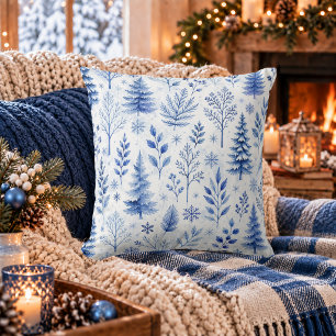 Rustic Blue Winter Botanical Woodland Cushion