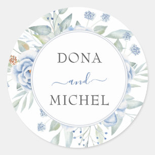 Rustic Blue Winter Floral Wedding Classic Round Sticker