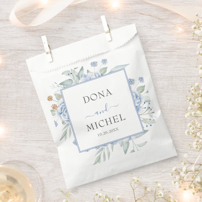 Rustic Blue Winter Floral Wedding Favour Bags (Clipped)