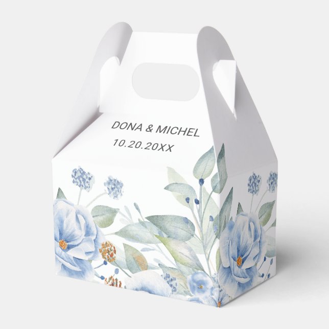 Rustic Blue Winter Floral Wedding Favour Boxes (Front Side)