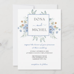 Rustic Blue Winter Floral Wedding Invitation