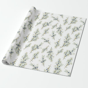 Rustic Blue Winterberry Branches Christmas Gift Wrapping Paper