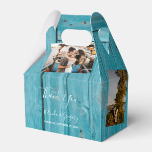 Rustic Blue Wood 4 Photos Wedding Favour Box