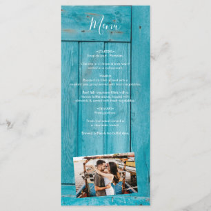 Rustic Blue Wood 4 Photos Wedding Menu