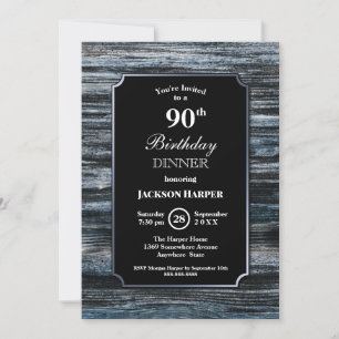 Rustic Blue Wood 90th Birthday Dinner Party Invitation