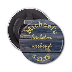 Rustic Blue Wood   Bachelor Weekend Monogram Bottle Opener