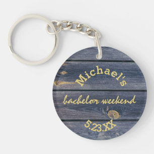 Rustic Blue Wood Bachelor Weekend Monogram Key Ring