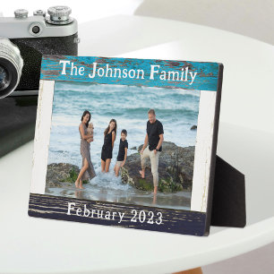 Rustic Blue Wood Family Name Photo Frame
