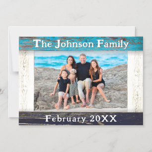 Rustic Blue Wood Family Name Photo Frame Magnetic Invitation