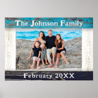 Rustic Blue Wood Frame Family Name Photo