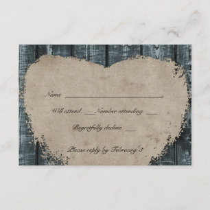 Rustic Blue Wood Heart rsvp with envelopes