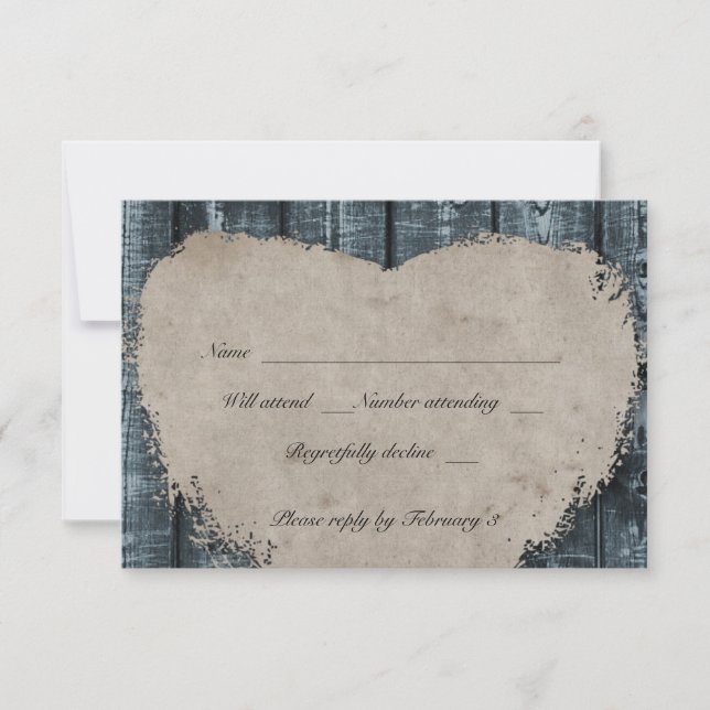 Rustic Blue Wood Heart rsvp with envelopes (Front)