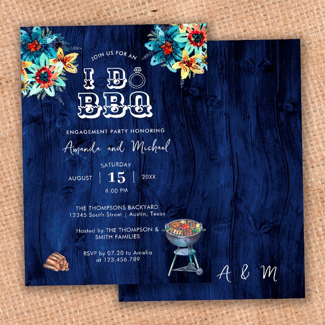 Rustic Blue Wood I Do BBQ Engagement Party Invitation (Creator Uploaded)