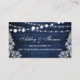 Rustic Blue Wood Lace Wedding Registry Insert Card