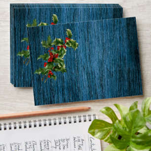 Rustic Blue Wood Lights Berries Christmas Wedding Envelope