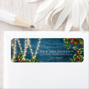 Rustic Blue Wood Lights Christmas Wedding Address 