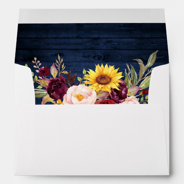 Rustic Blue Wood Mixed Floral Invitation Envelope (Back (Bottom))