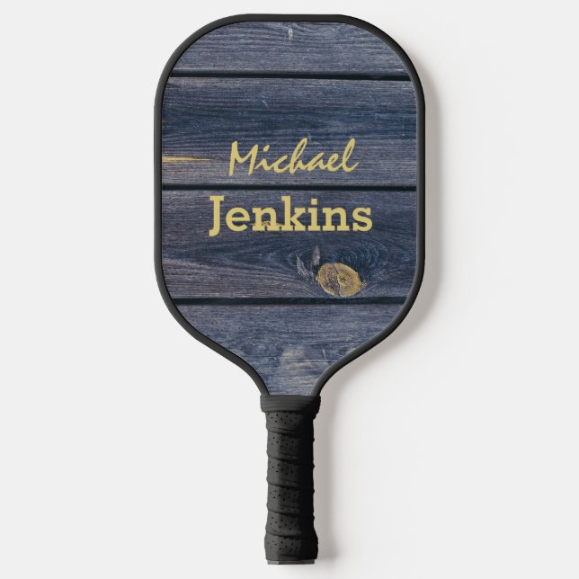 Rustic Blue Wood | Modern Monogram Pickleball Paddle (Front)