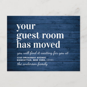 Rustic Blue Wood New Address Moving Announcement Postcard