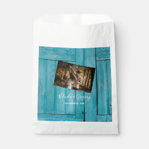 Rustic Blue Wood Photo Wedding Favour Bags