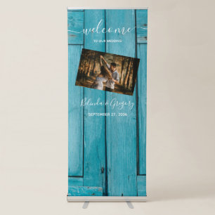 Rustic Blue Wood Photo Wedding Welcome Sign