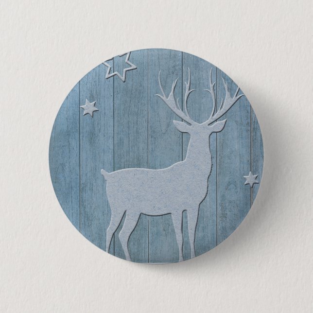 Rustic Blue Wood Reindeer Country Christmas 6 Cm Round Badge (Front)