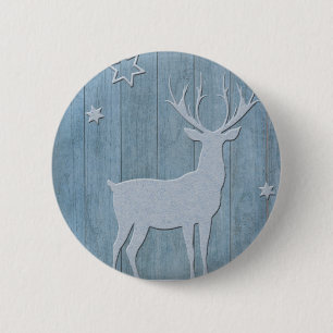 Rustic Blue Wood Reindeer Country Christmas 6 Cm Round Badge