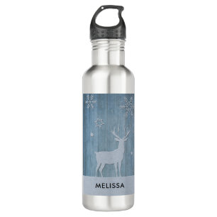 Rustic Blue Wood Reindeer Country Christmas 710 Ml Water Bottle