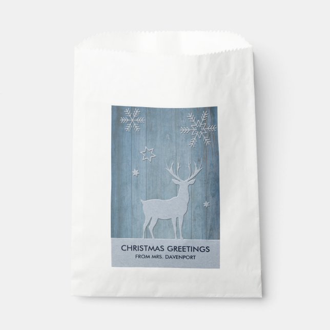 Rustic Blue Wood Reindeer Country Christmas Favour Bags (Front)