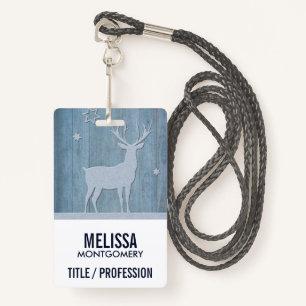 Rustic Blue Wood Reindeer Country Christmas ID Badge