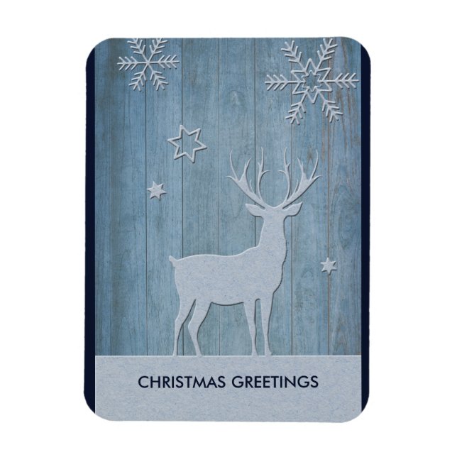Rustic Blue Wood Reindeer Country Christmas Magnet (Vertical)