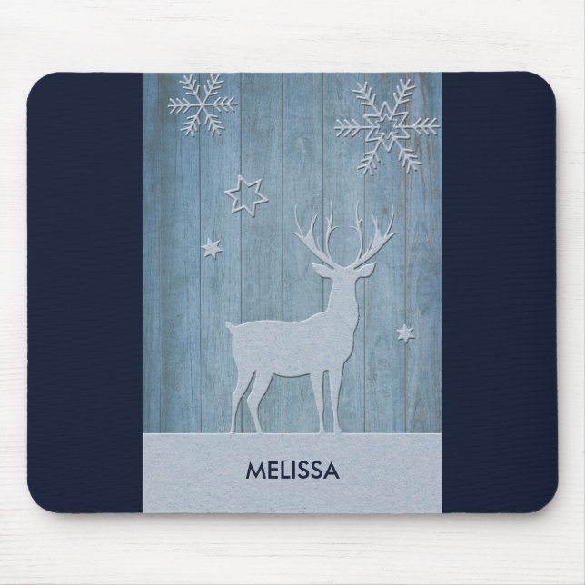 Rustic Blue Wood Reindeer Country Christmas Mouse Mat (Front)