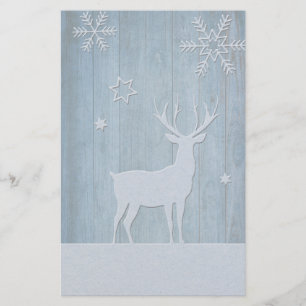 Rustic Blue Wood Reindeer Country Christmas Stationery