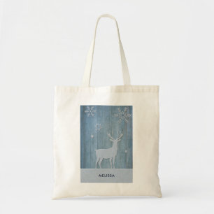 Rustic Blue Wood Reindeer Country Christmas Tote Bag