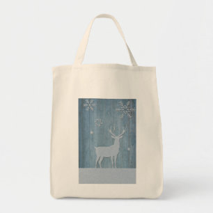 Rustic Blue Wood Reindeer Country Christmas Tote Bag