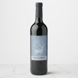 Rustic Blue Wood Reindeer Country Christmas Wine Label