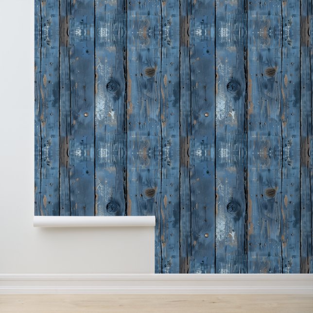 Rustic Blue Wood Wallpaper (Application)