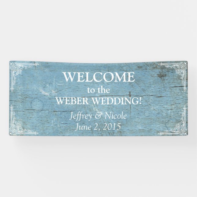 Rustic Blue Wood Wedding with Flourish Banner (Horizontal)