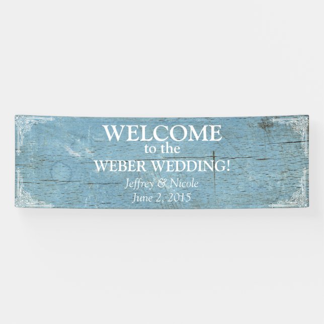 Rustic Blue Wood Wedding with Flourish Banner (Horizontal)