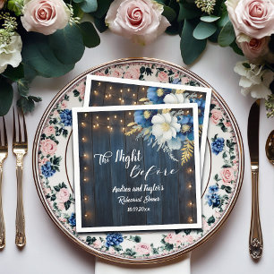 Rustic Blue Wood White Floral Rehearsal Dinner Napkin