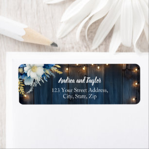 Rustic Blue Wood White Floral Return Address
