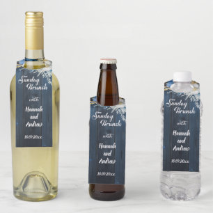 Rustic Blue Wood White Floral Sunday Brunch Bottle Tag