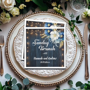 Rustic Blue Wood White Floral Sunday Brunch Napkin